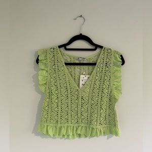 Zara floral crochet t-shirt from in light green (medium)